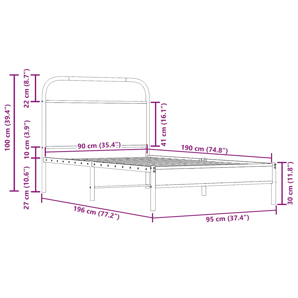 Bed frame without mattress 90x190 cm smoked oak wood material