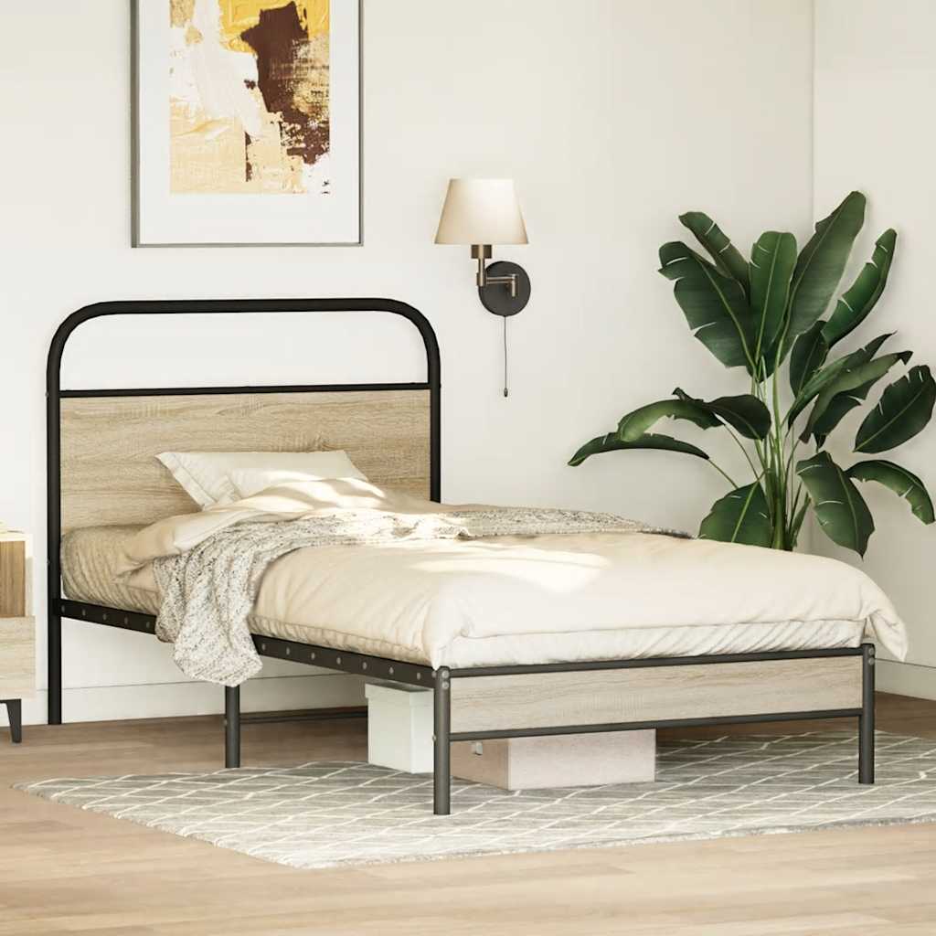 Bed frame without mattress 90x200 cm smoked oak wood material