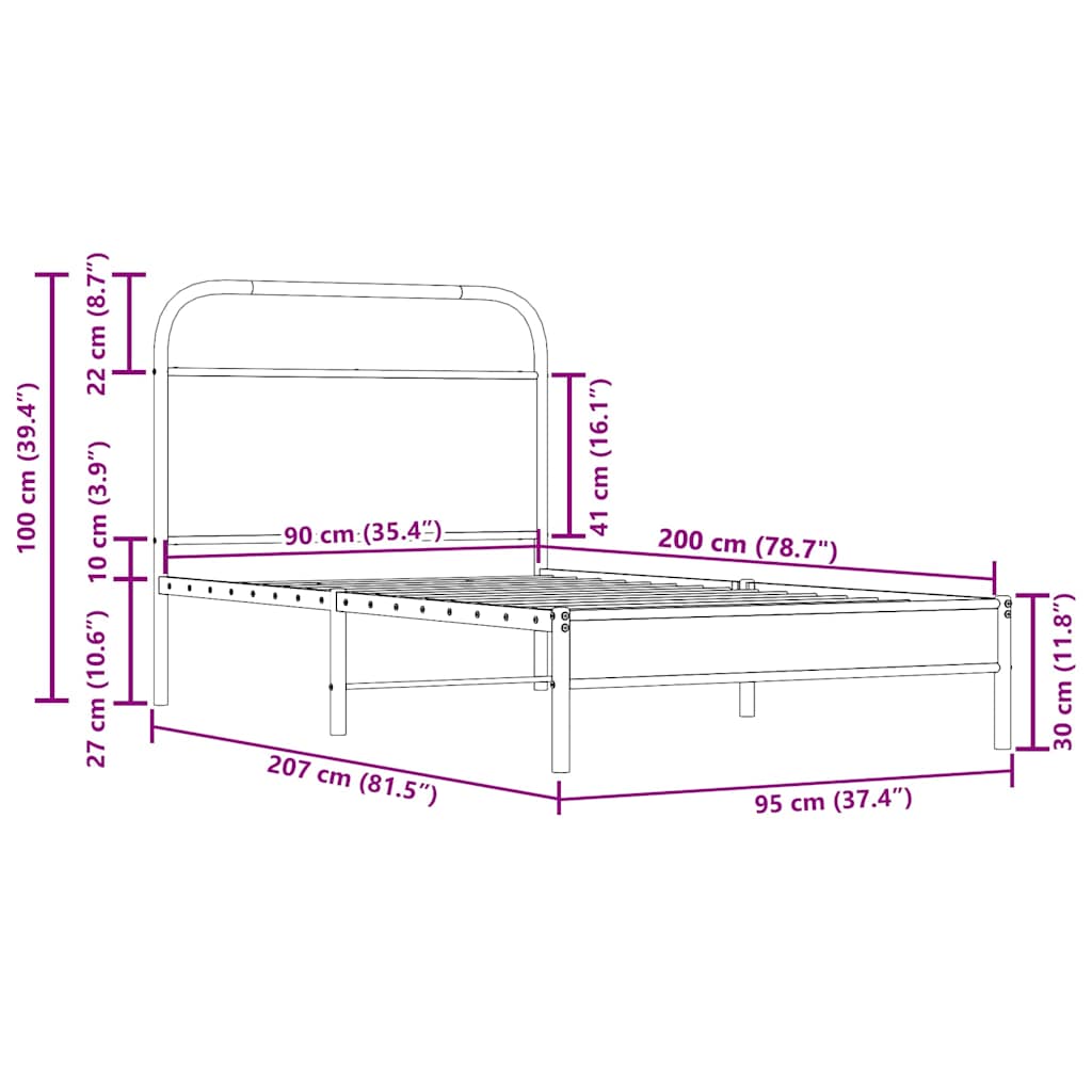 Bed frame without mattress 90x200 cm smoked oak wood material