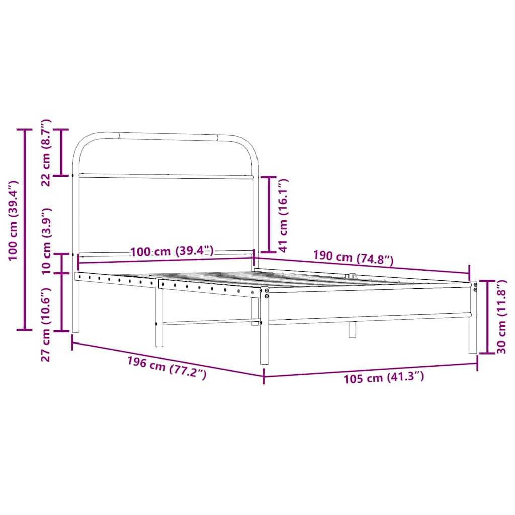 Bed frame without mattress 100x190 cm smoked oak wood material