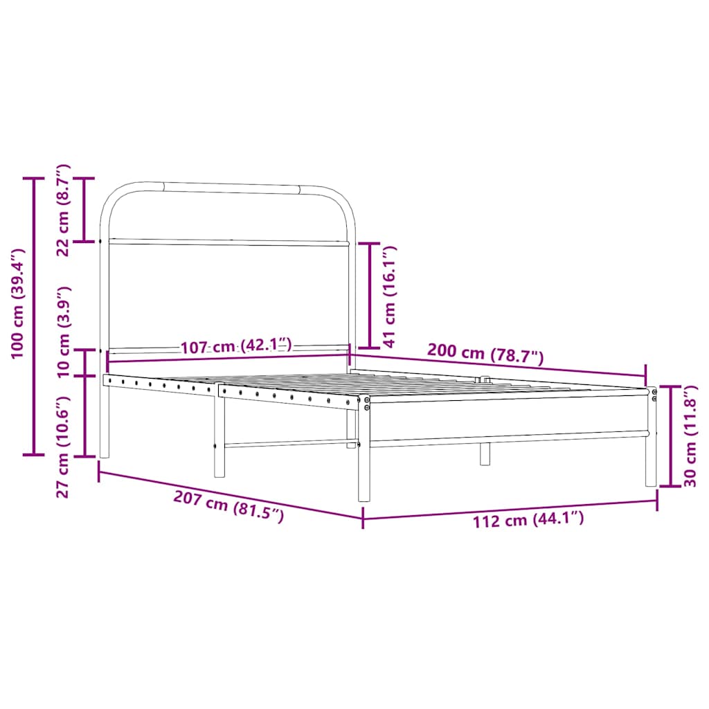 Bettgestell ohne Matratze 107x203 cm Räuchereiche Holzwerkstoff