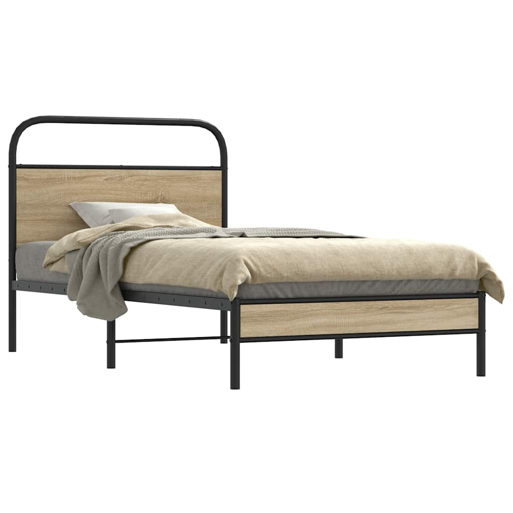 Bed frame without mattress 107x203 cm smoked oak wood material