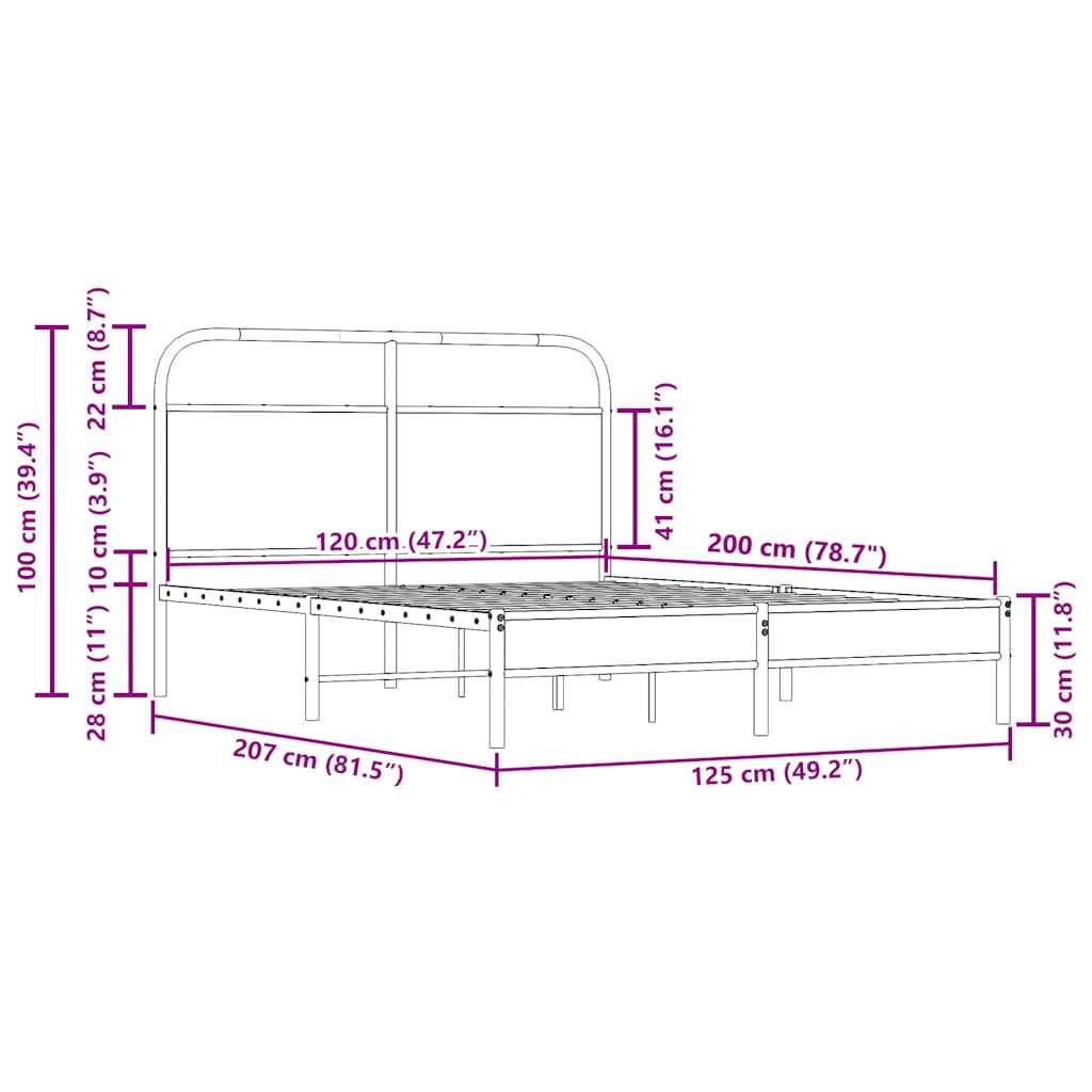 Bettgestell ohne Matratze 120x200 cm Räuchereiche Holzwerkstoff