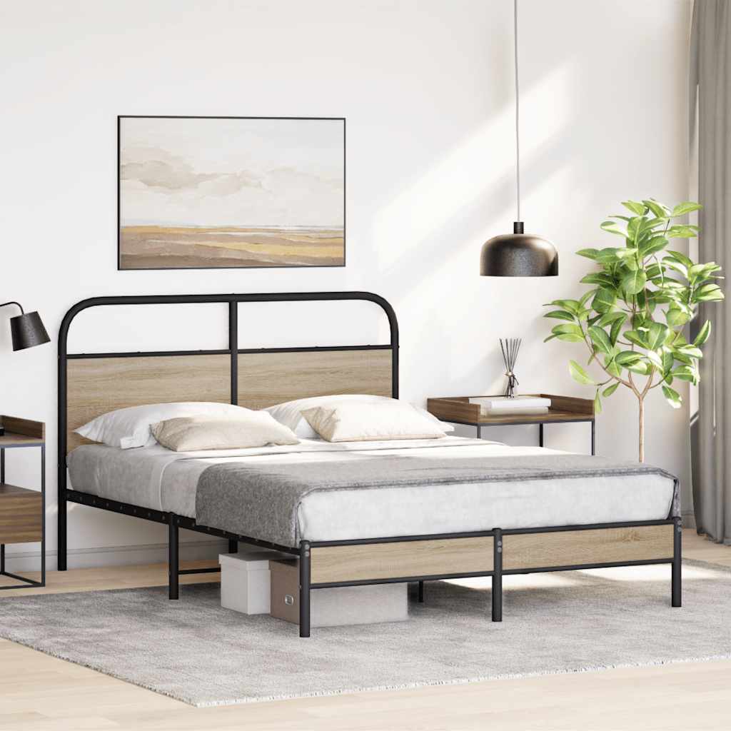 Bed frame without mattress 140x190 cm smoked oak wood material