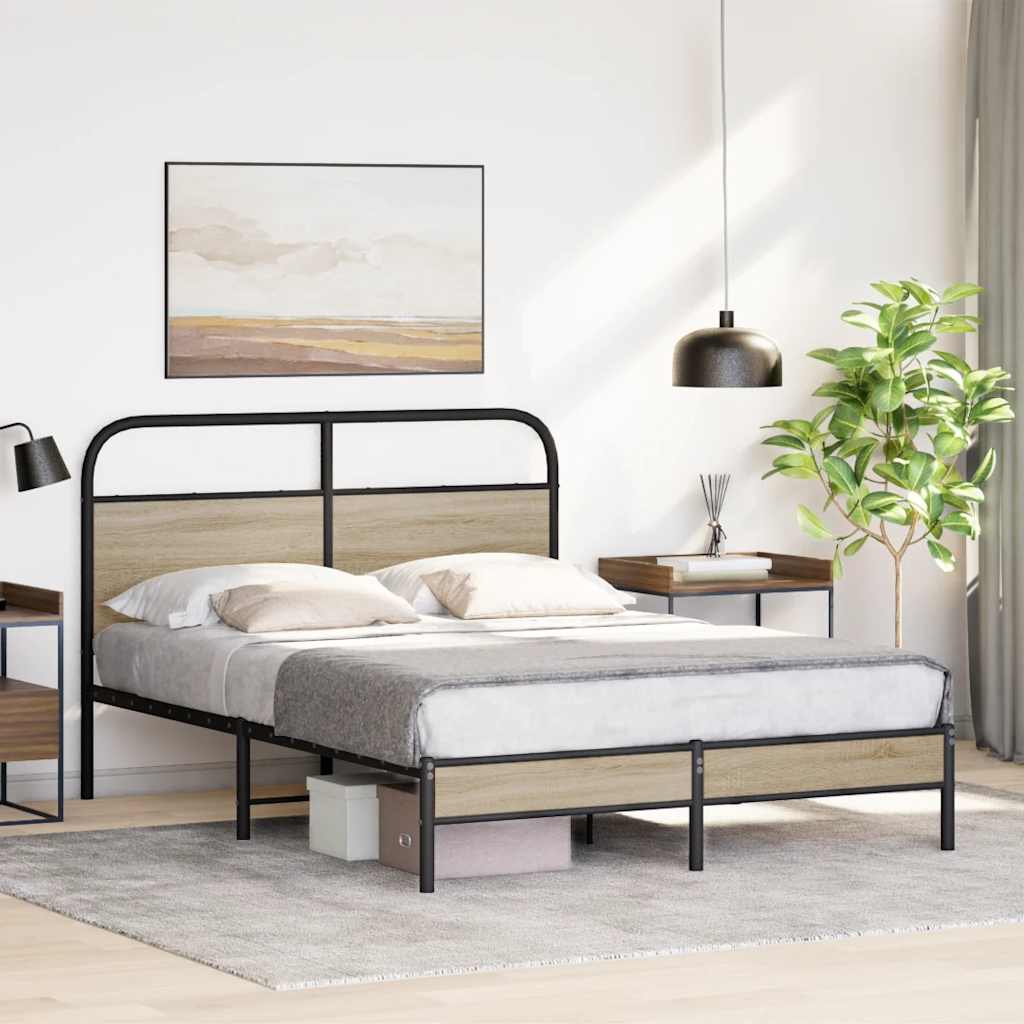 Bed frame without mattress 140x200 cm smoked oak wood material