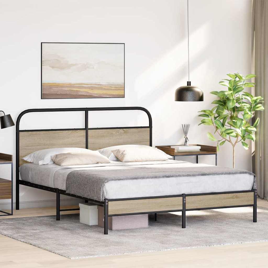 Bed frame without mattress 150x200 cm smoked oak wood material