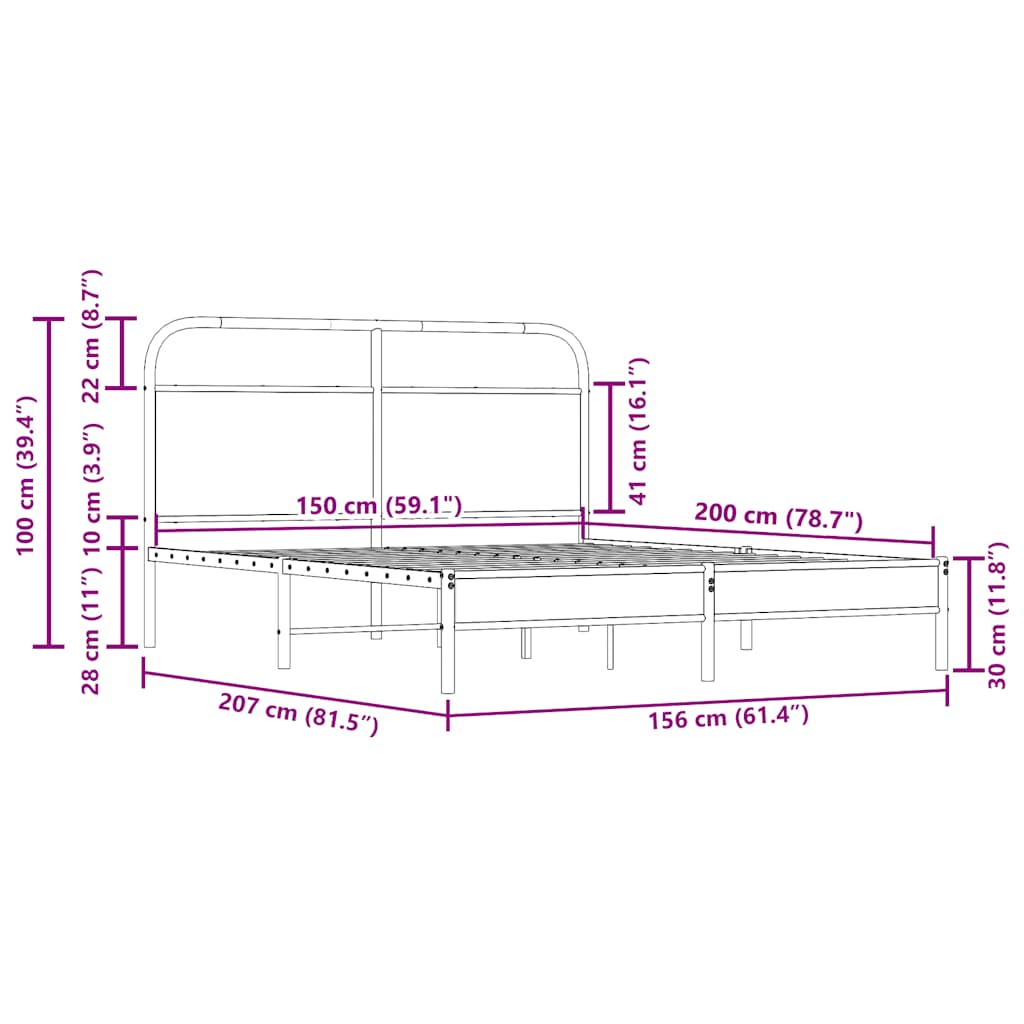 Bed frame without mattress 150x200 cm smoked oak wood material