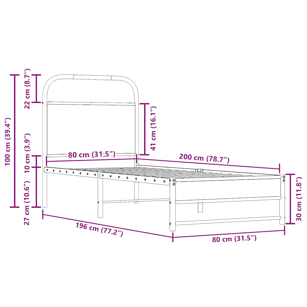 Bed frame without mattress 80x200 cm smoked oak wood material