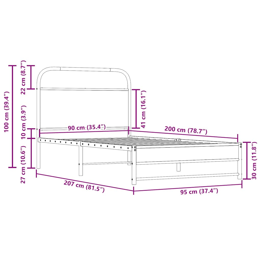 Bed frame without mattress 90x190 cm smoked oak wood material