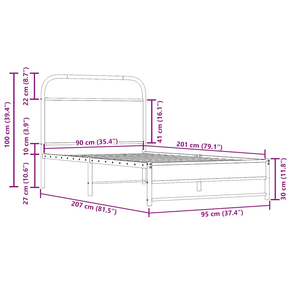 Bed frame without mattress 90x200 cm smoked oak wood material