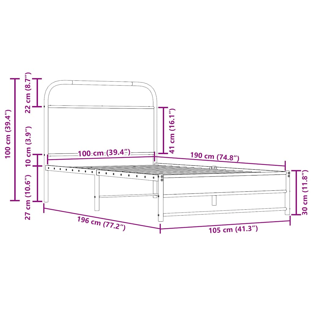 Bed frame without mattress 100x190 cm smoked oak wood material