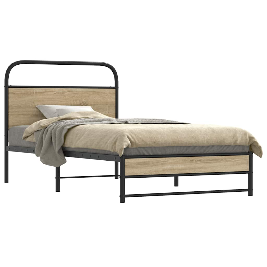 Bed frame without mattress 100x190 cm smoked oak wood material