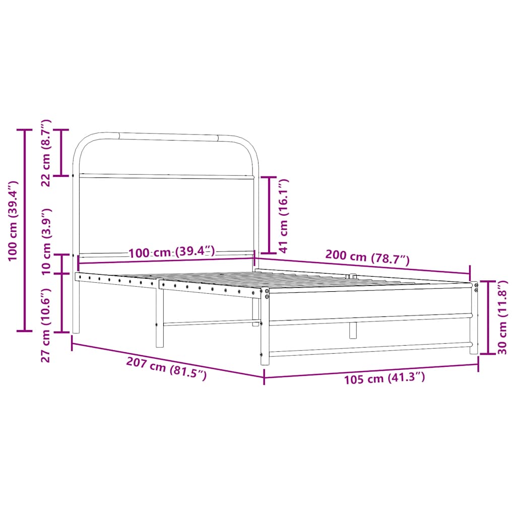 Bettgestell ohne Matratze 100x200 cm Räuchereiche Holzwerkstoff