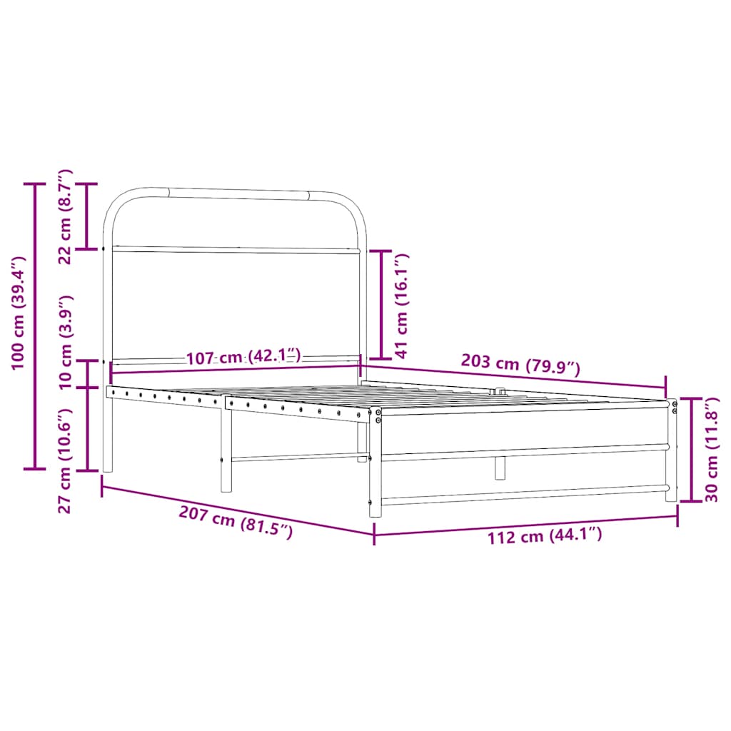 Bed frame without mattress 107x203 cm smoked oak wood material