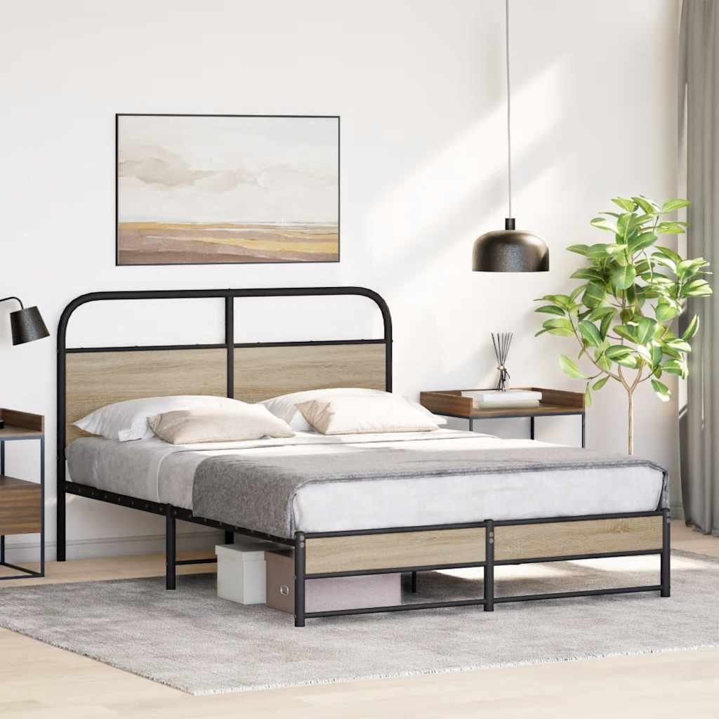 Bed frame without mattress 135x190 cm smoked oak wood material