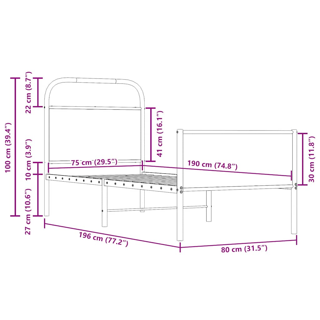 Bed frame without mattress 75x190 cm Sonoma oak wood material