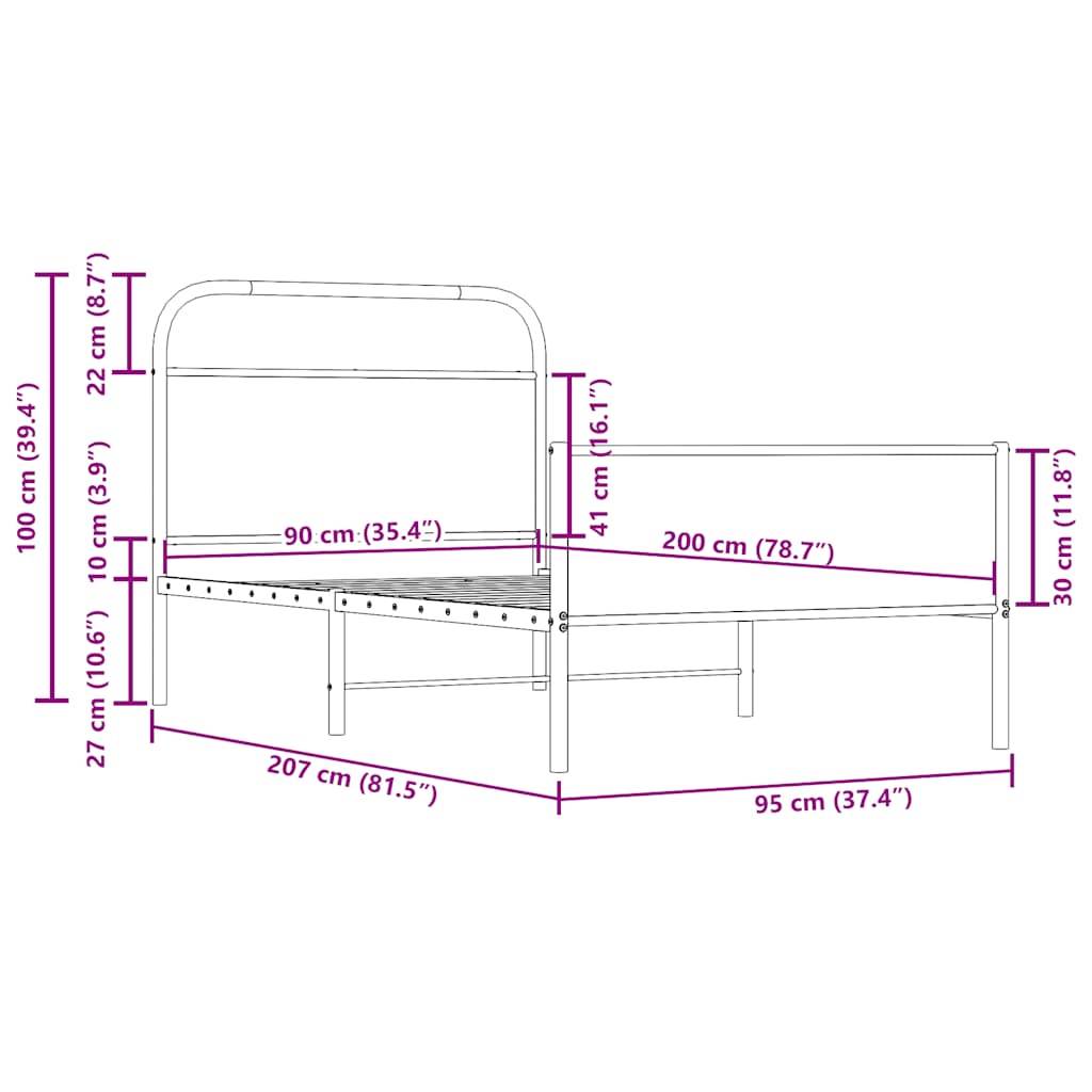 Bed frame without mattress 90x200 cm Sonoma oak wood material