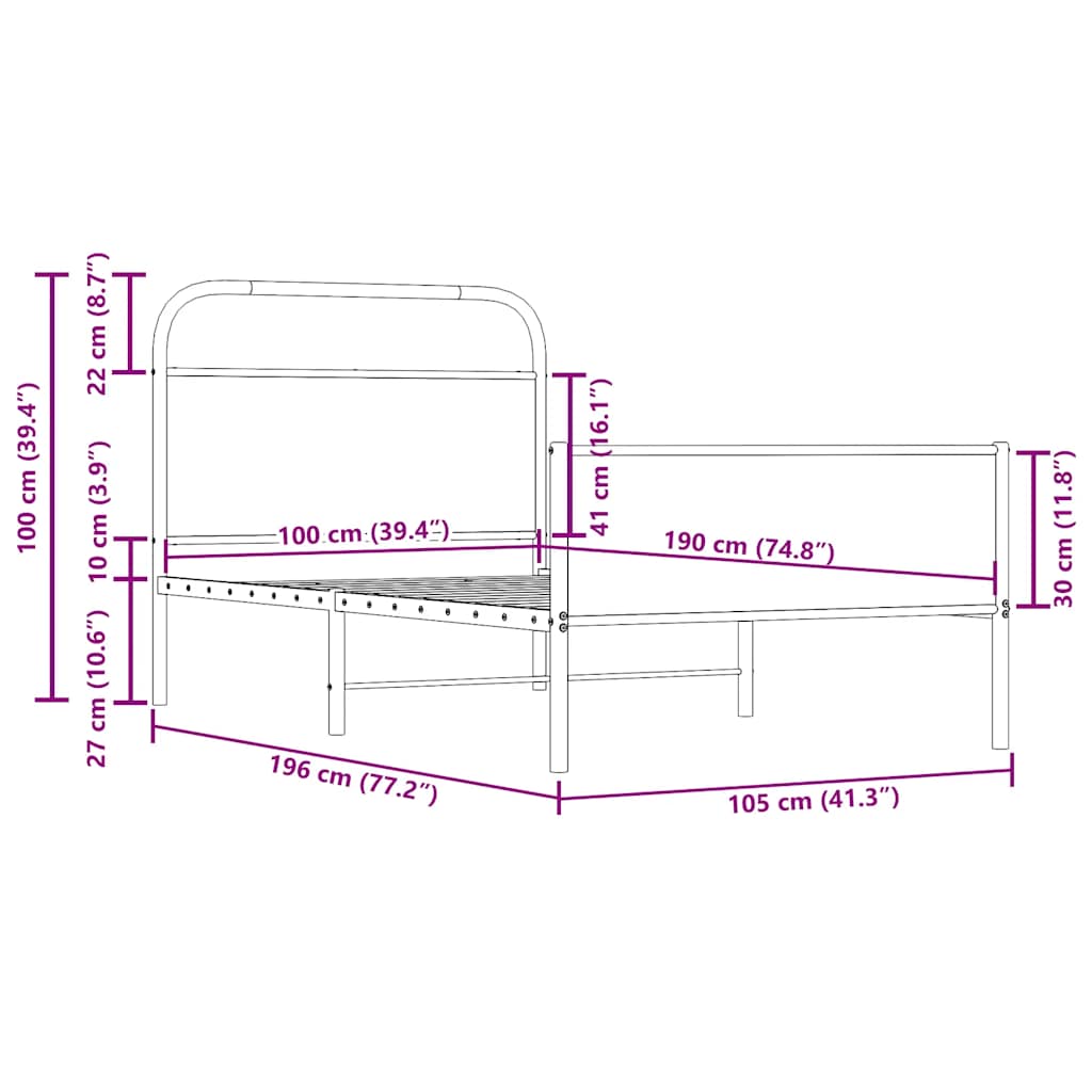 Bed frame without mattress 100x190 cm Sonoma oak wood material