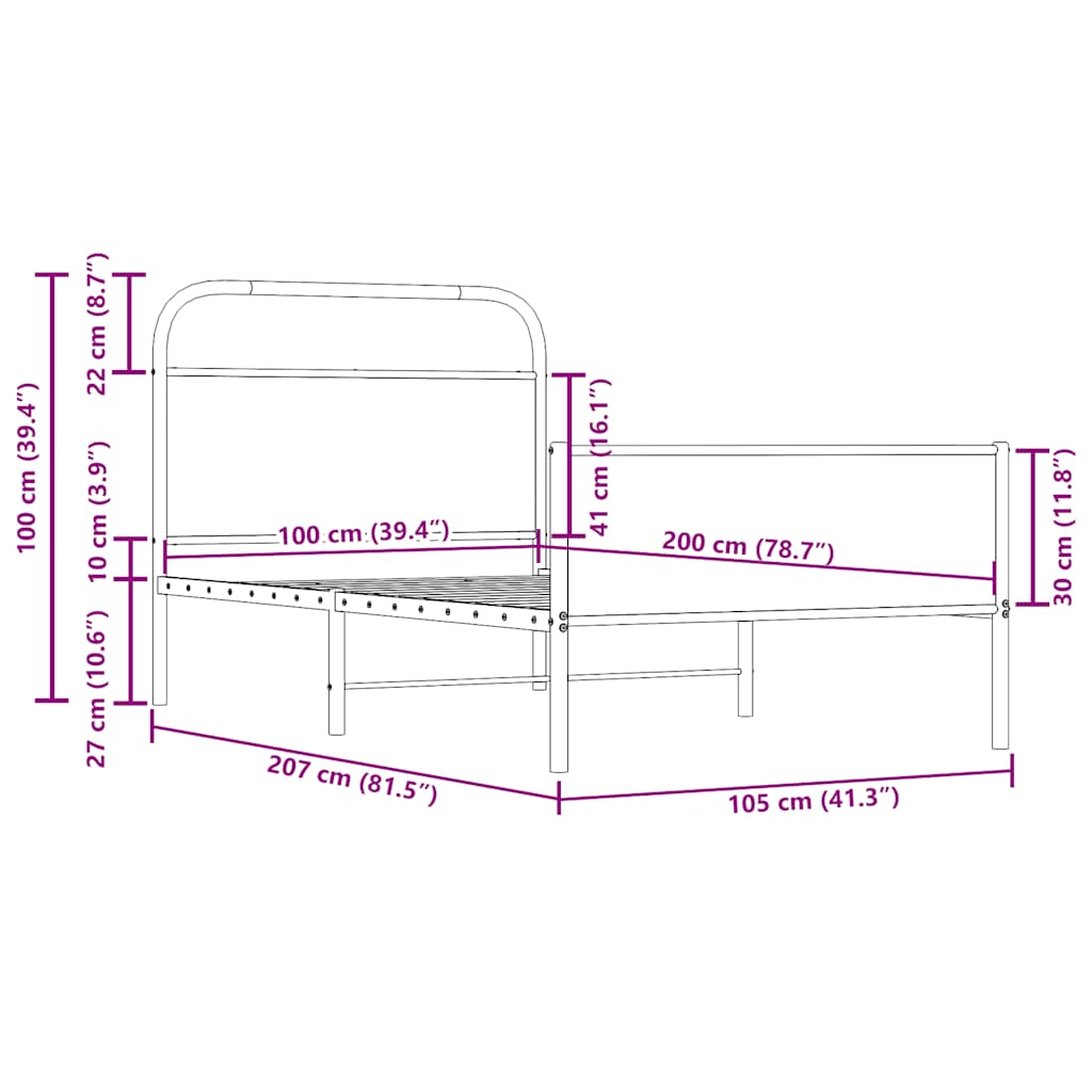 Bed frame without mattress 100x200 cm Sonoma oak wood material