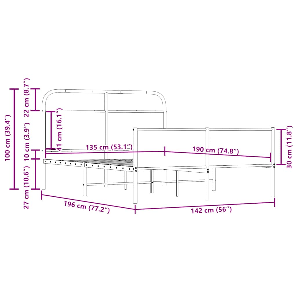 Bettgestell ohne Matratze 135x190 cm Sonoma-Eiche Holzwerkstoff