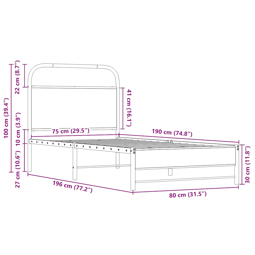 Bed frame without mattress 75x190 cm Sonoma oak wood material