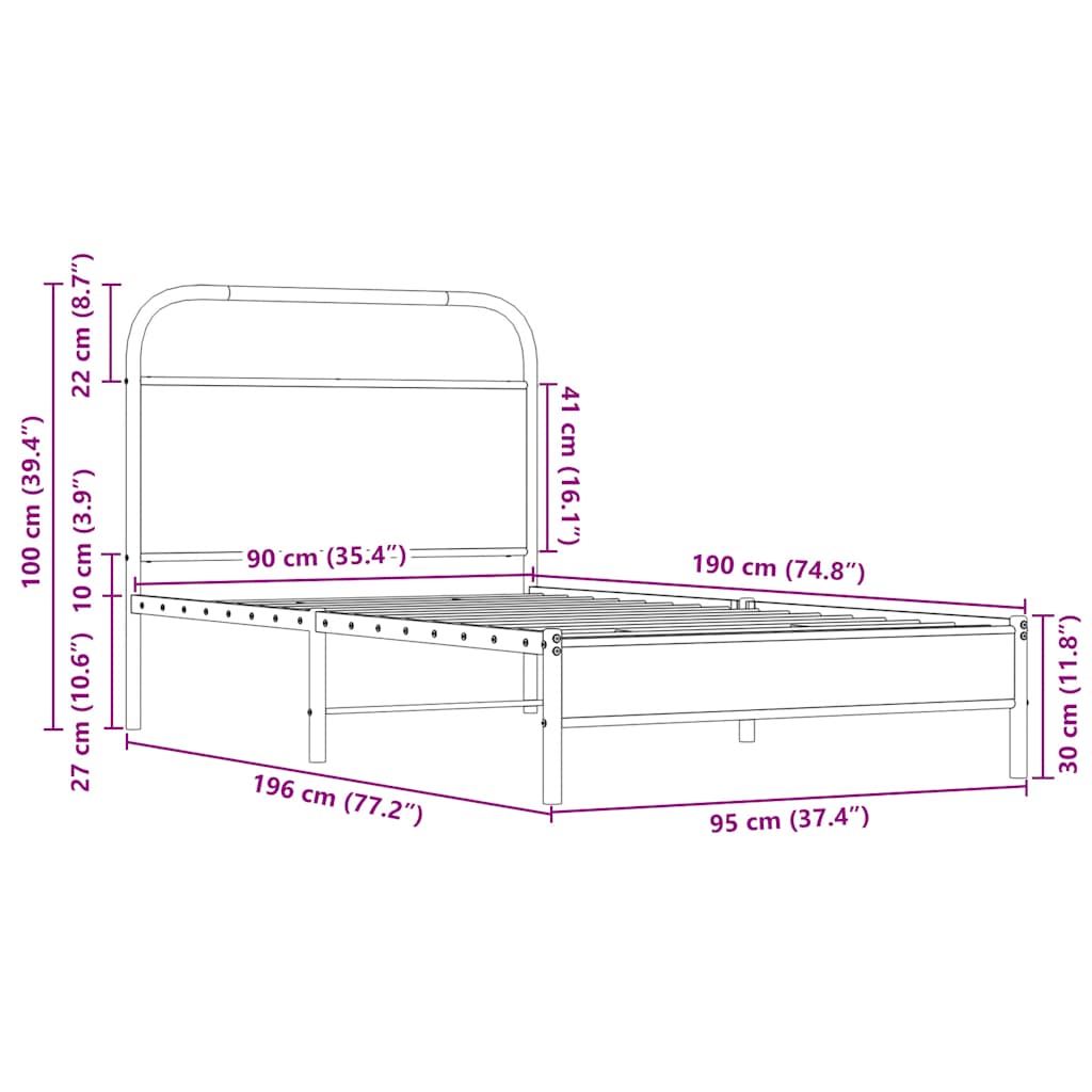 Bed frame without mattress 90x190 cm Sonoma oak wood material