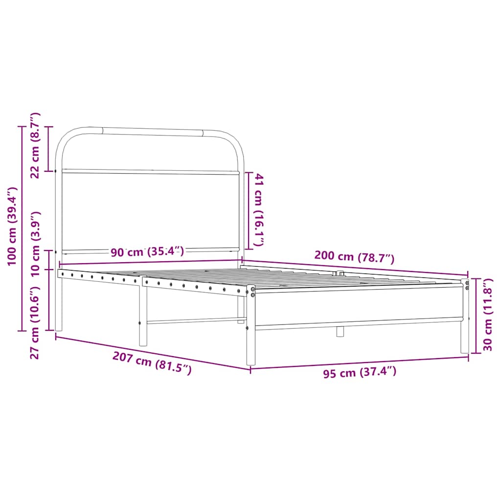 Bed frame without mattress 90x200 cm Sonoma oak wood material