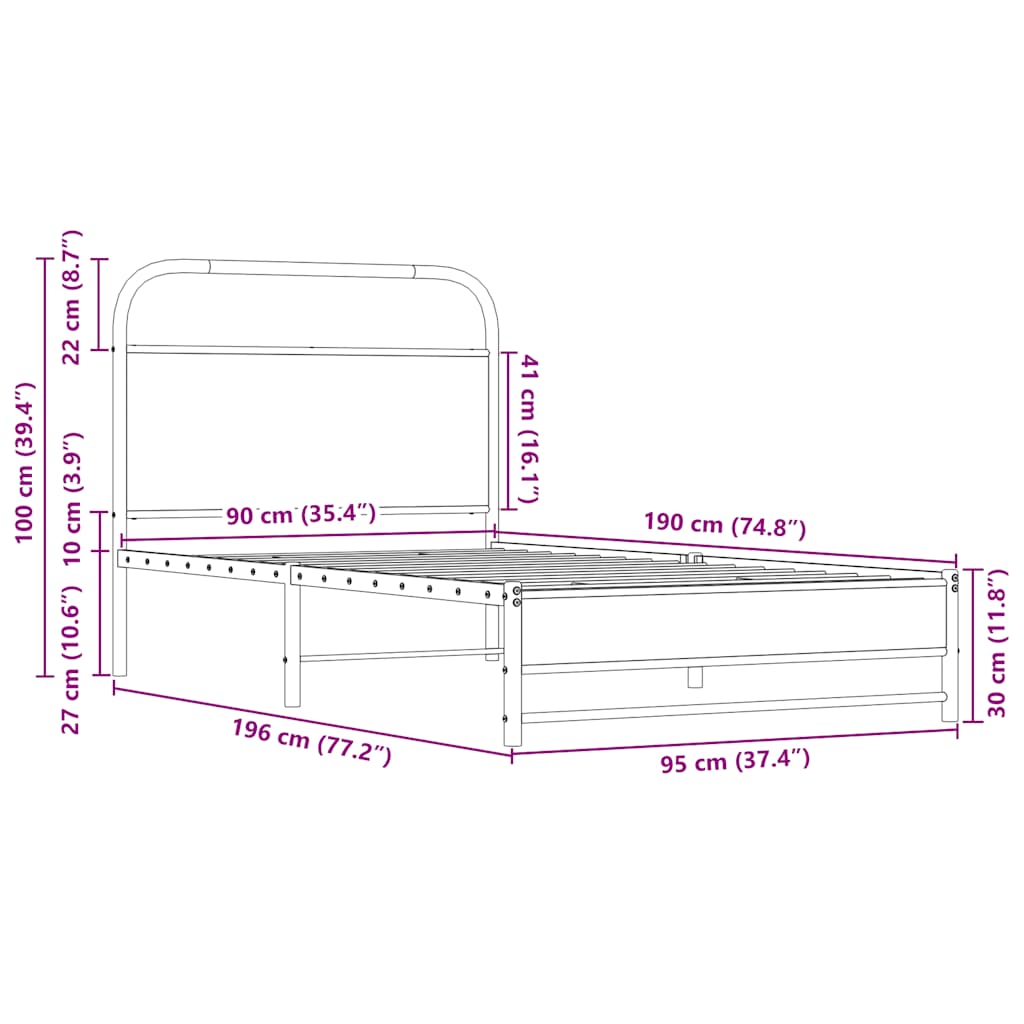 Bed frame without mattress 90x190 cm Sonoma oak wood material