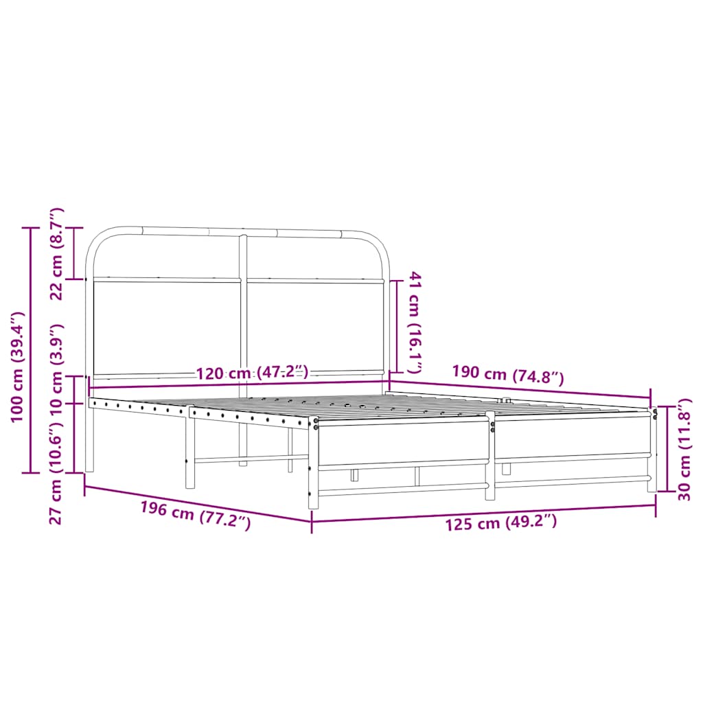 Bed frame without mattress 120x190 cm Sonoma oak wood material