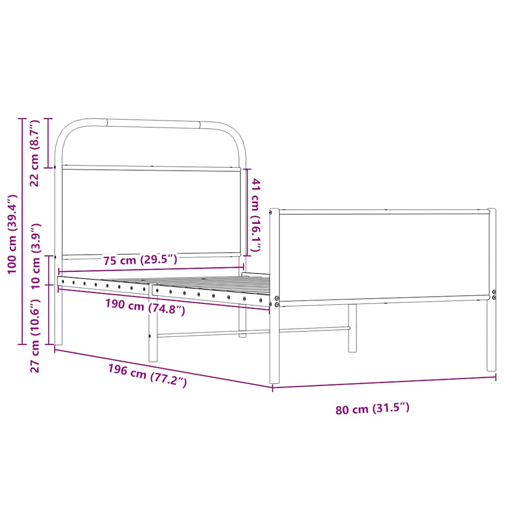 Bettgestell ohne Matratze 75x190 cm Sonoma-Eiche Holzwerkstoff