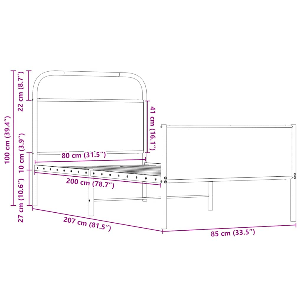 Bed frame without mattress 80x200 cm Sonoma oak wood material