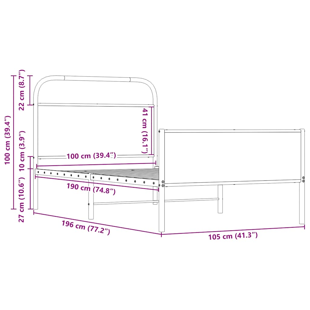 Bed frame without mattress 100x190 cm Sonoma oak wood material