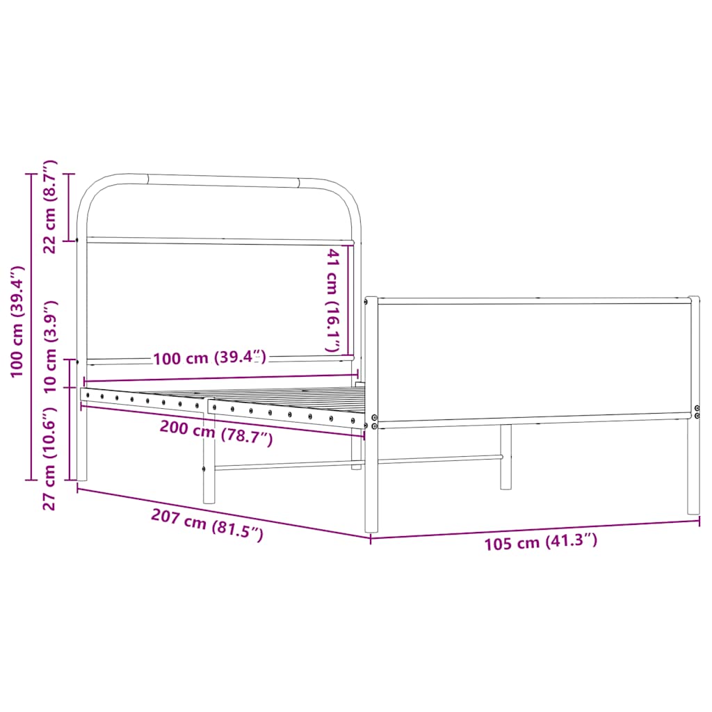 Bed frame without mattress 100x200 cm Sonoma oak wood material