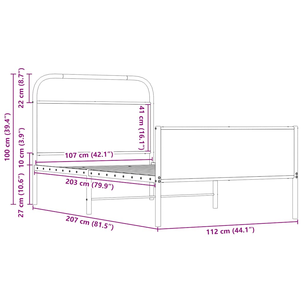 Bed frame without mattress 107x203 cm Sonoma oak wood material