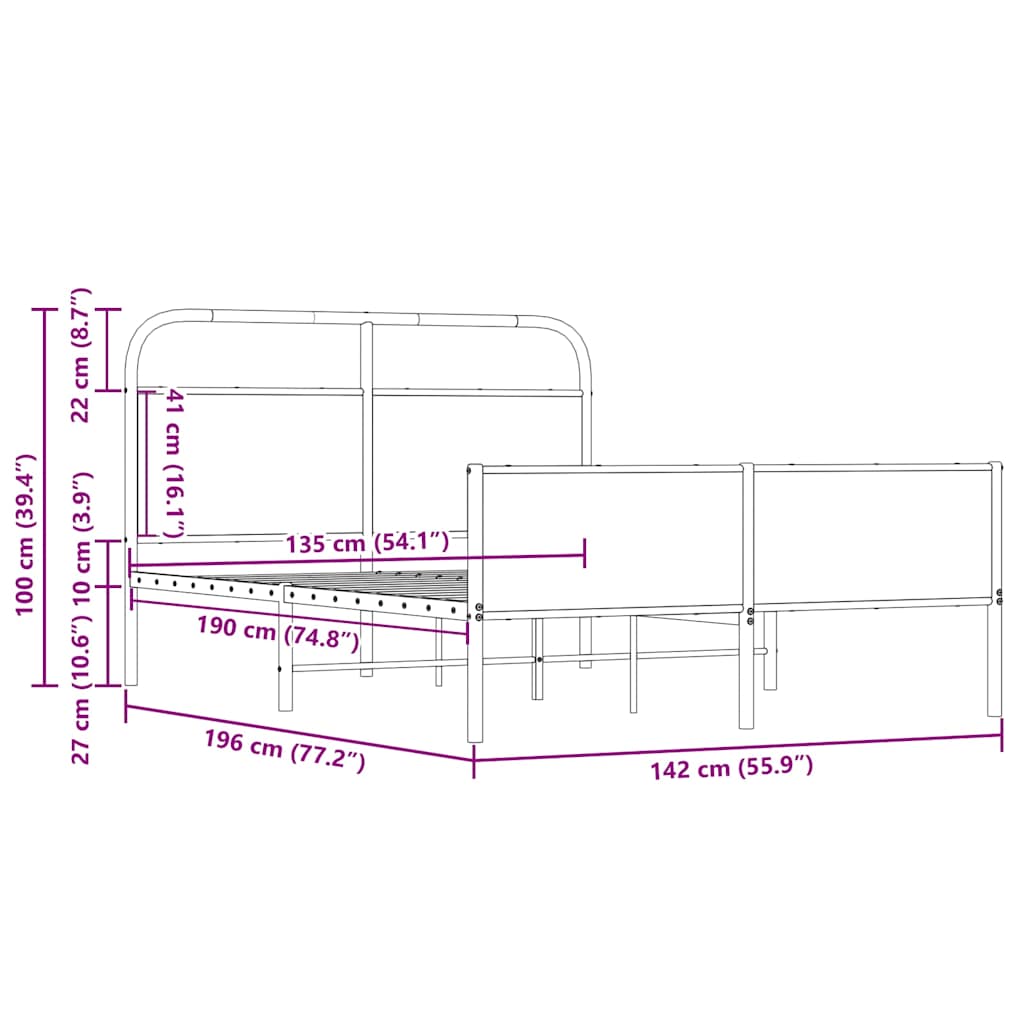 Bed frame without mattress 135x190 cm Sonoma oak wood material