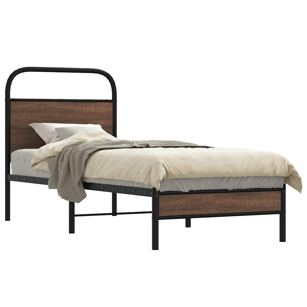 Bed frame without mattress 75x190 cm brown oak look