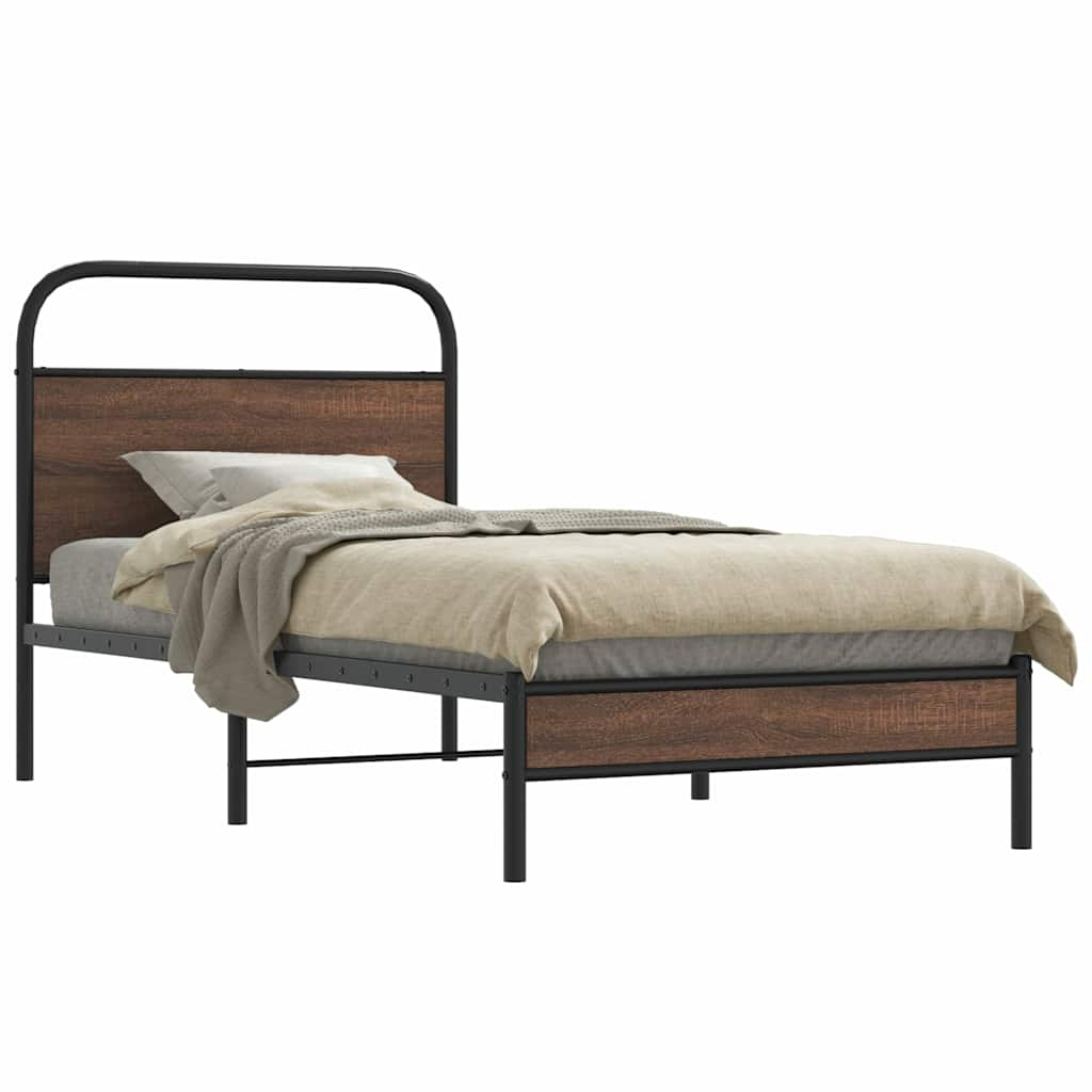 Bed frame without mattress 100x190 cm brown oak look