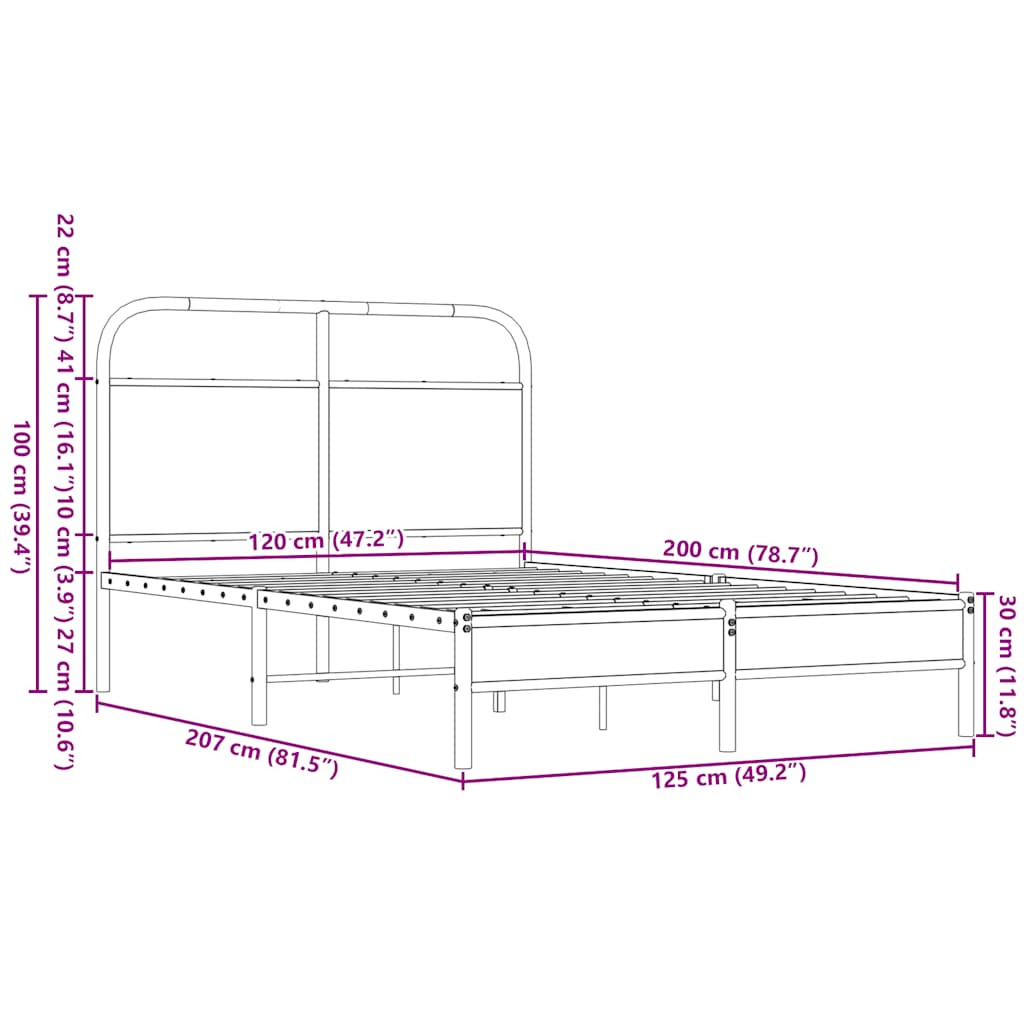 Bed frame without mattress 120x200 cm brown oak look