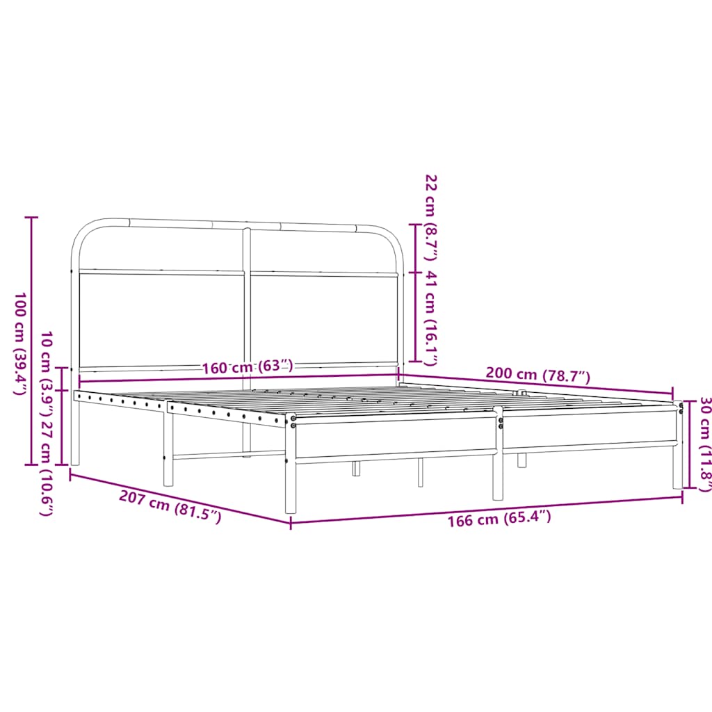 Bed frame without mattress 160x200 cm brown oak look