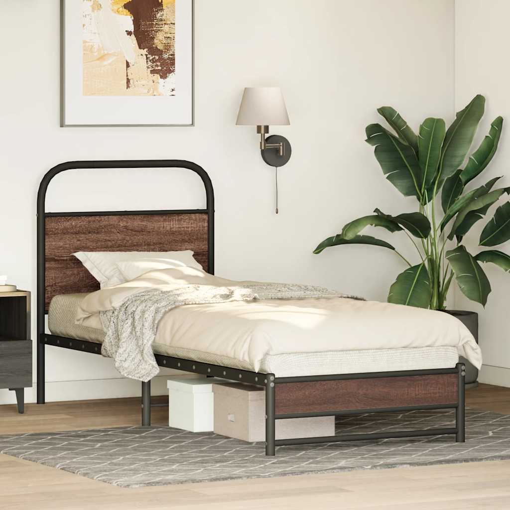 Bed frame without mattress 75x190 cm brown oak look