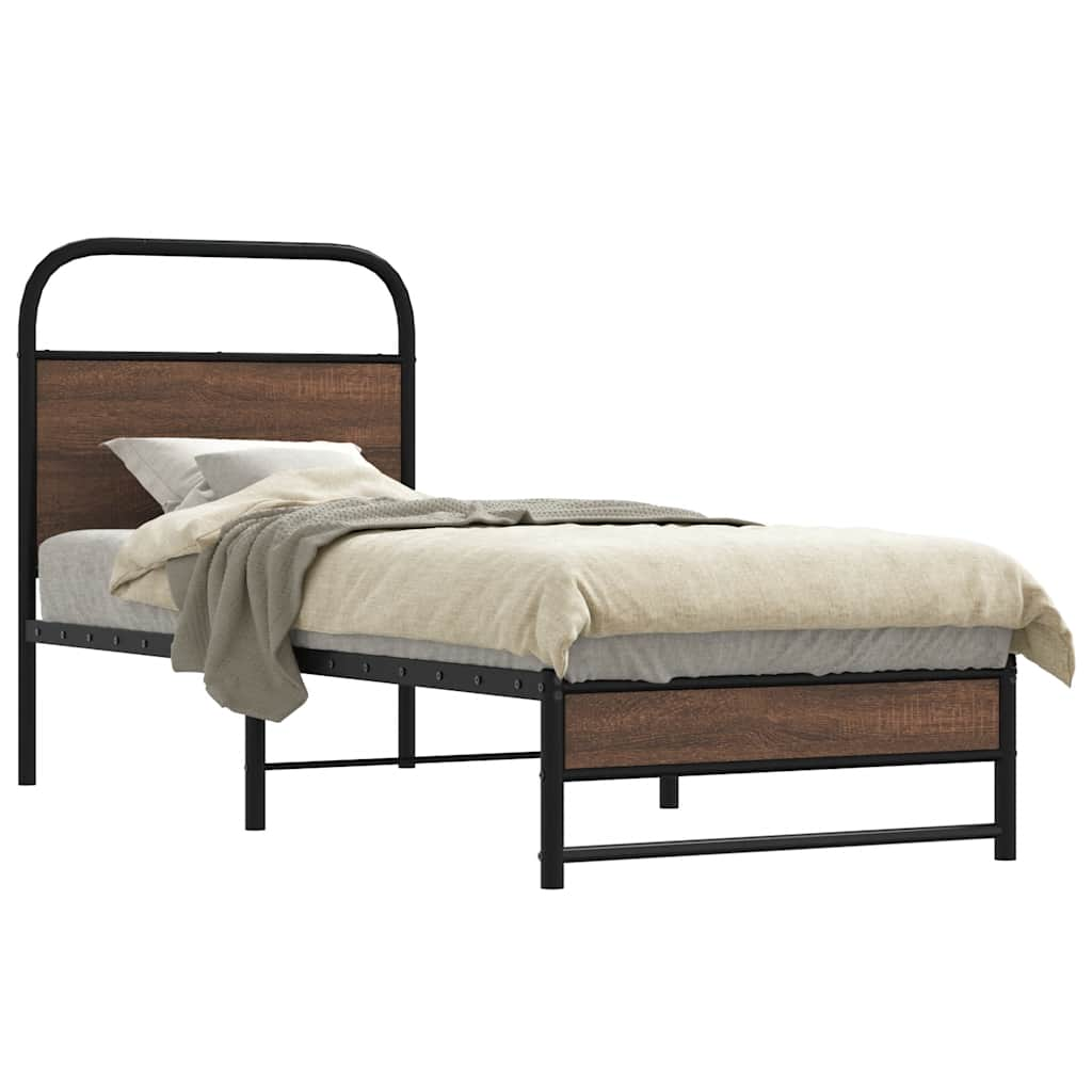 Bed frame without mattress 75x190 cm brown oak look