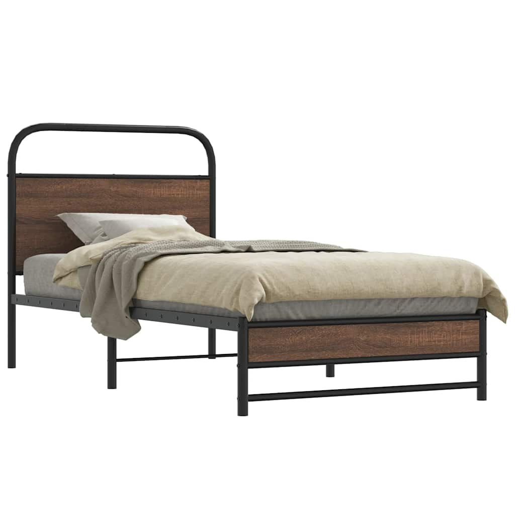 Bed frame without mattress 100x190 cm brown oak look