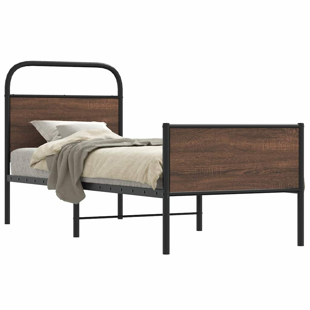 Bed frame without mattress 75x190 cm brown oak look