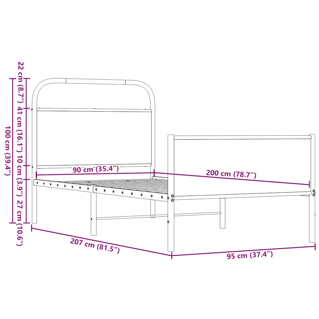 Bed frame without mattress 90x200 cm brown oak look