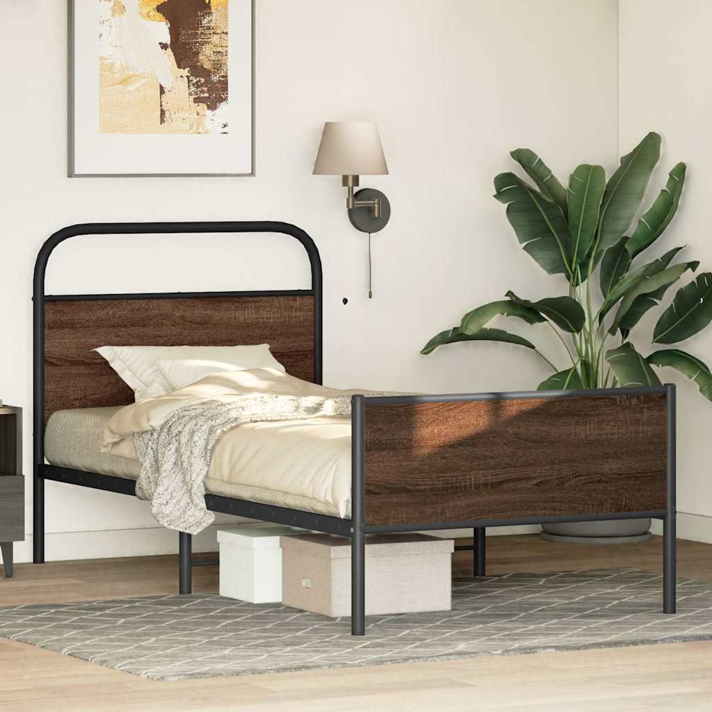 Bed frame without mattress 100x190 cm brown oak look