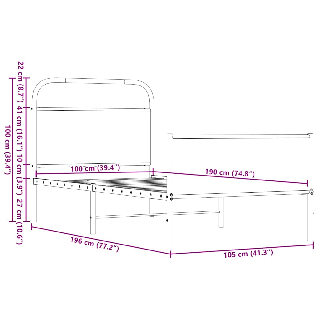 Bed frame without mattress 100x190 cm brown oak look