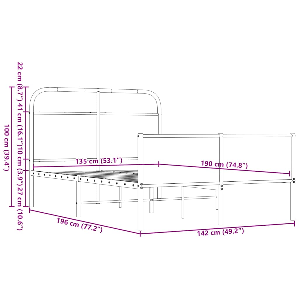 Bed frame without mattress 135x190 cm brown oak look