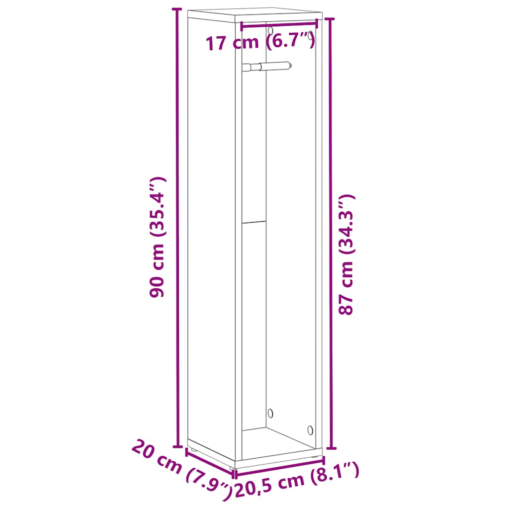 Badezimmerschrank mit Rollenhalter Schwarz 20,5x20x90 cm