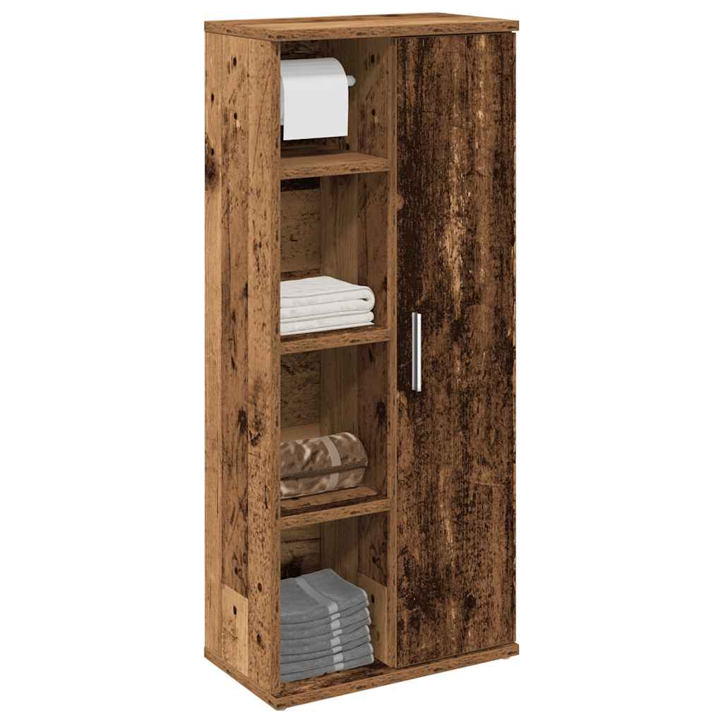 Bathroom cabinet with roll holder old wood look 39x22x90 cm