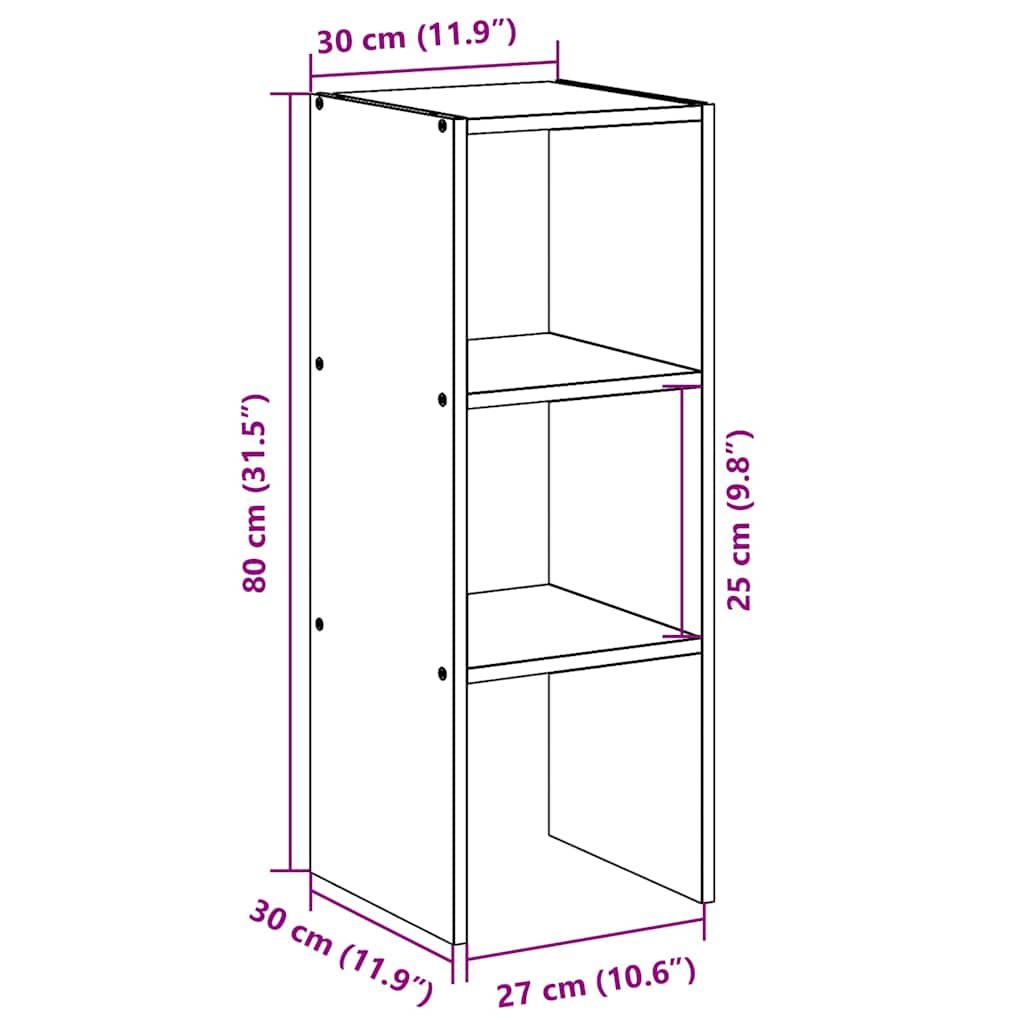 Bookshelf Stackable Black Oak Look 30x30x80 cm